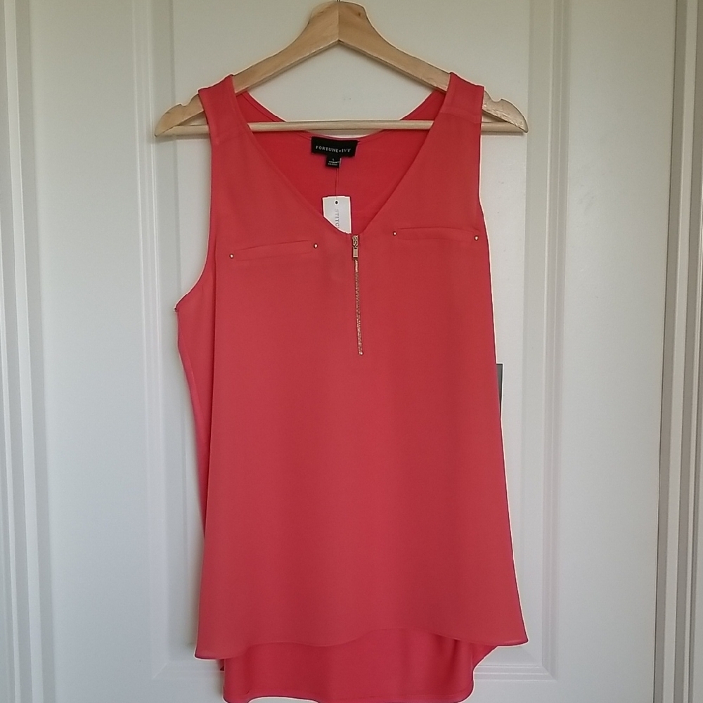 Orange Sleeveless Tank Top with High-Low Hem
